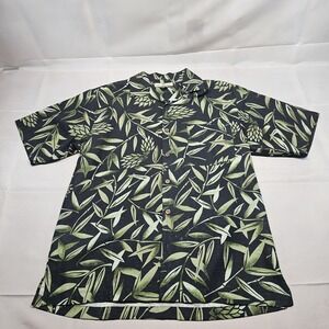 Tommy Bahama Shirt Mens Small‎ Black Green Leaf Hawaiian 100% Silk